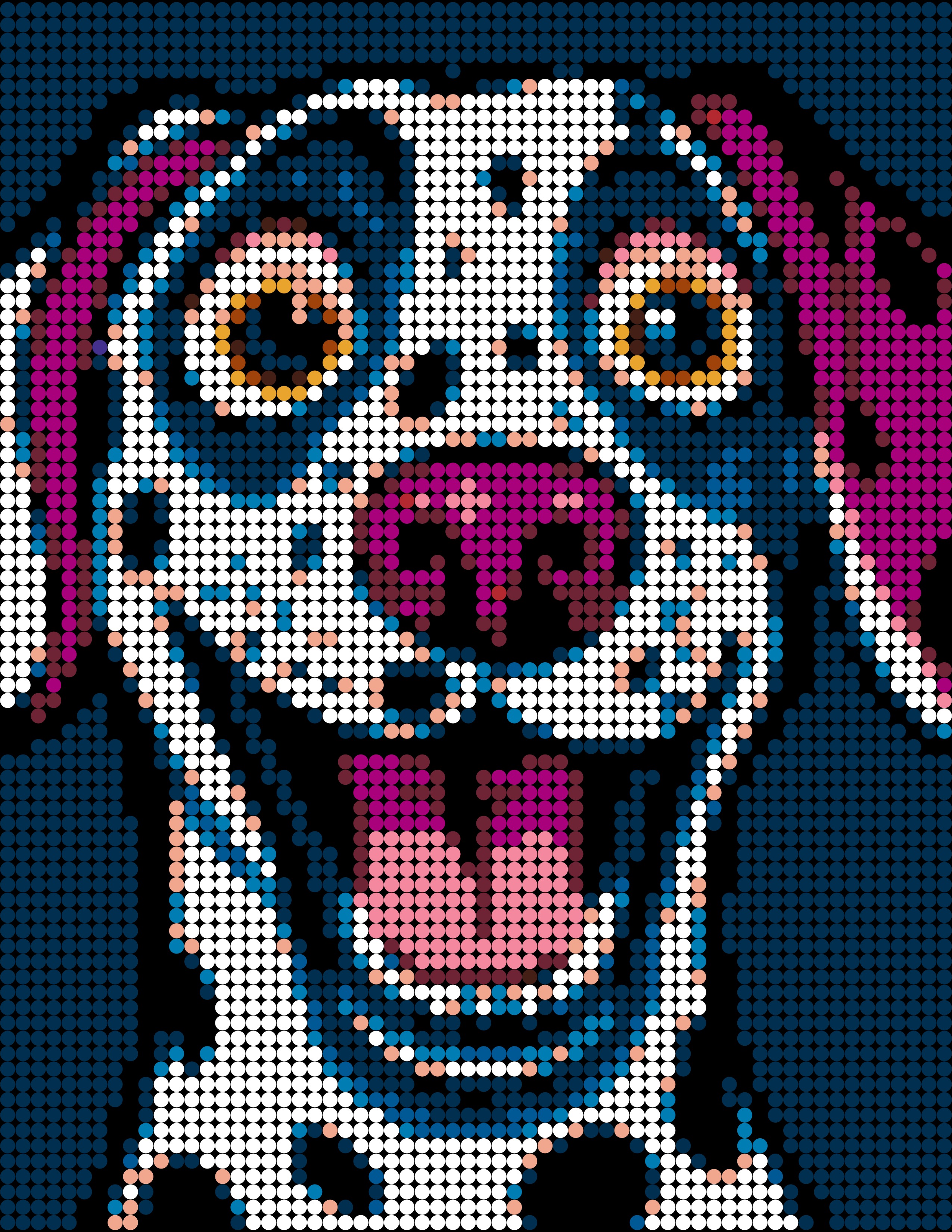 Color-by-number portrait of a happy pet dog